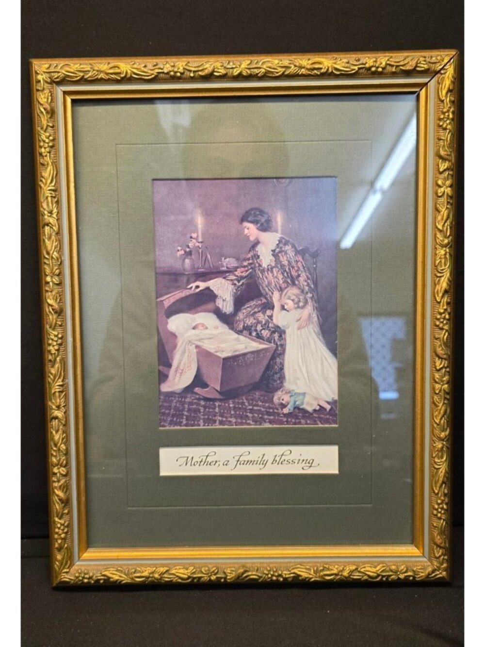 Vintage Framed Wall Art Print "Mother, a Family Blessing" Home Decor 10.5" x 13.